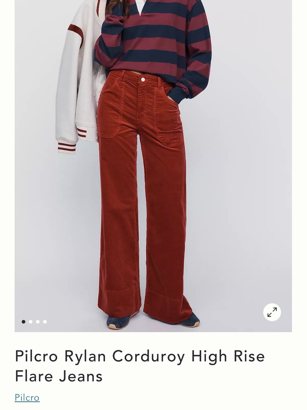 Pilcro Corduroy High-Rise Flare Jeans in Rust Red